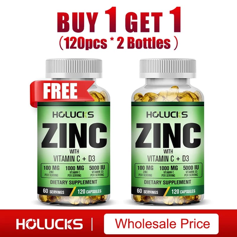 HOLUCKS Zinc Complex Premium Integrator, for Growth, Immunite Support, Antioxidant, Increase Energy, Skin Health Promotion, Without Gluten