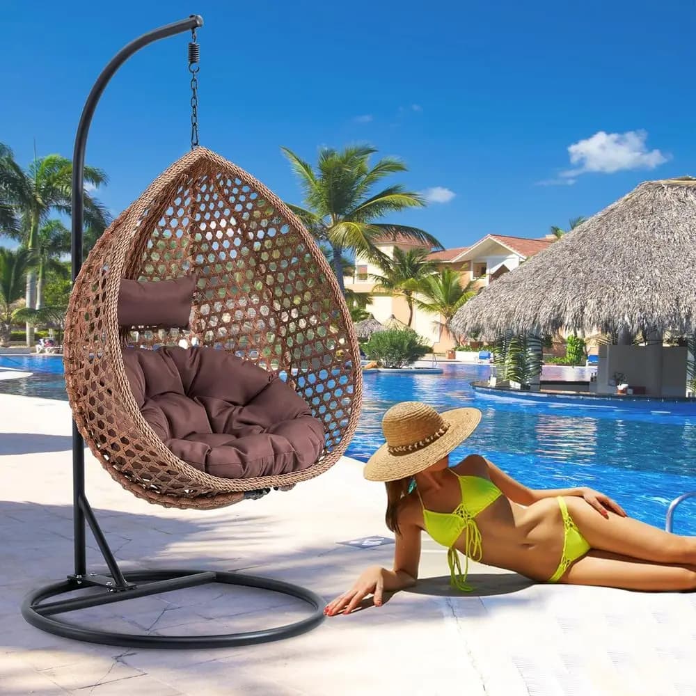 Sedia a dondolo sospesa a forma di uovo resistente con cuscini e guanciali, ideale per patio esterno, balcone, giardino o relax interno