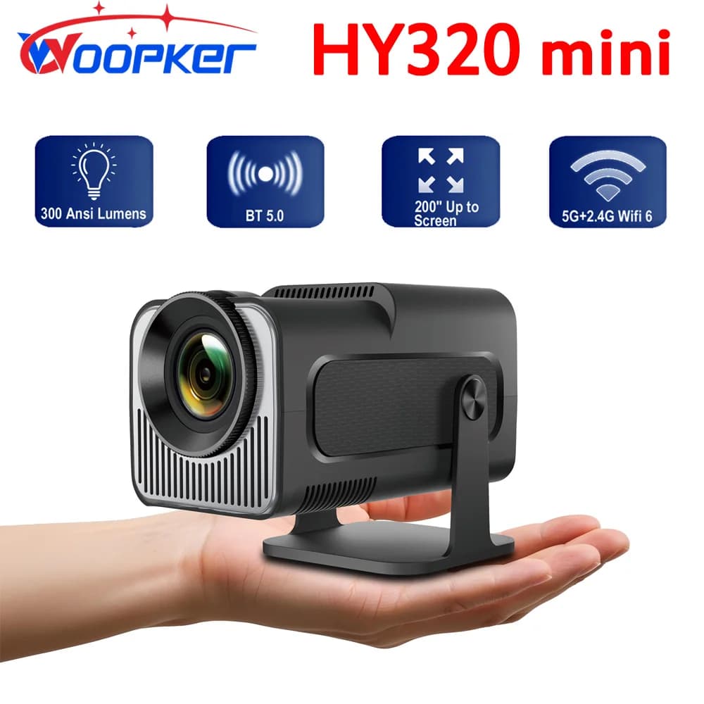 Proiettore Woopker HY320 Mini aggiornamento Android 11 Supporto 4K nativo 720P 300ANSI Wifi6 BT5.0 Proiettore portatile per utenti domestici