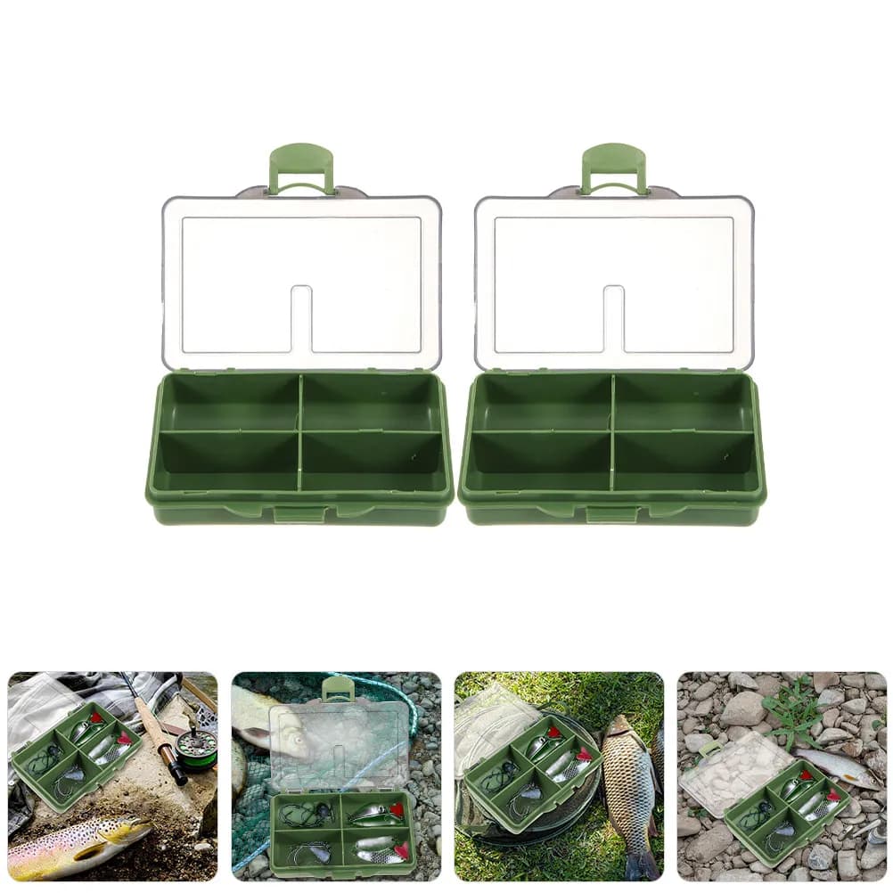 2Pcs Fishing Tackle Box Hard Shell Portable Organizer with Multi Grid Compartments Leak Proof Lid for Hooks Baits Lures Fishing