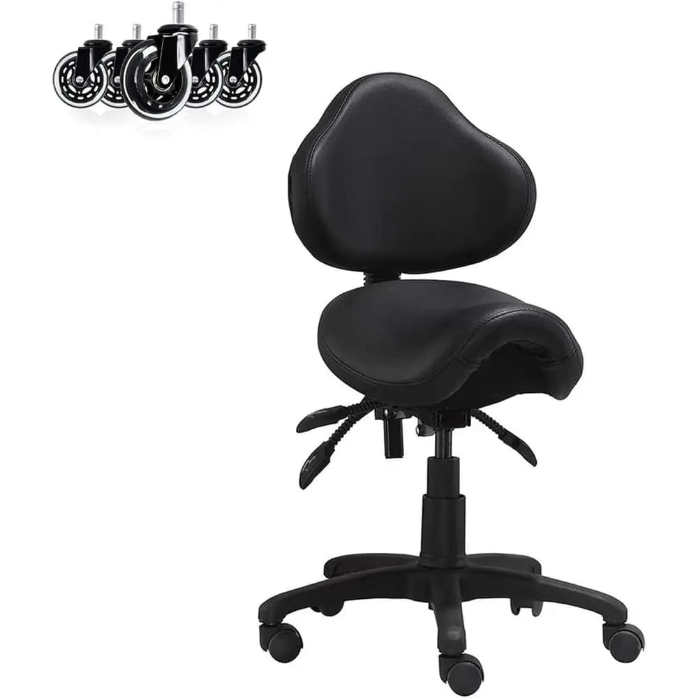 Sgabello da Ufficio Ergonomico con Rotelle, Altezza Regolabile e Supporto Lombare per Uso Medico, Dentistico e Artistico, Nero