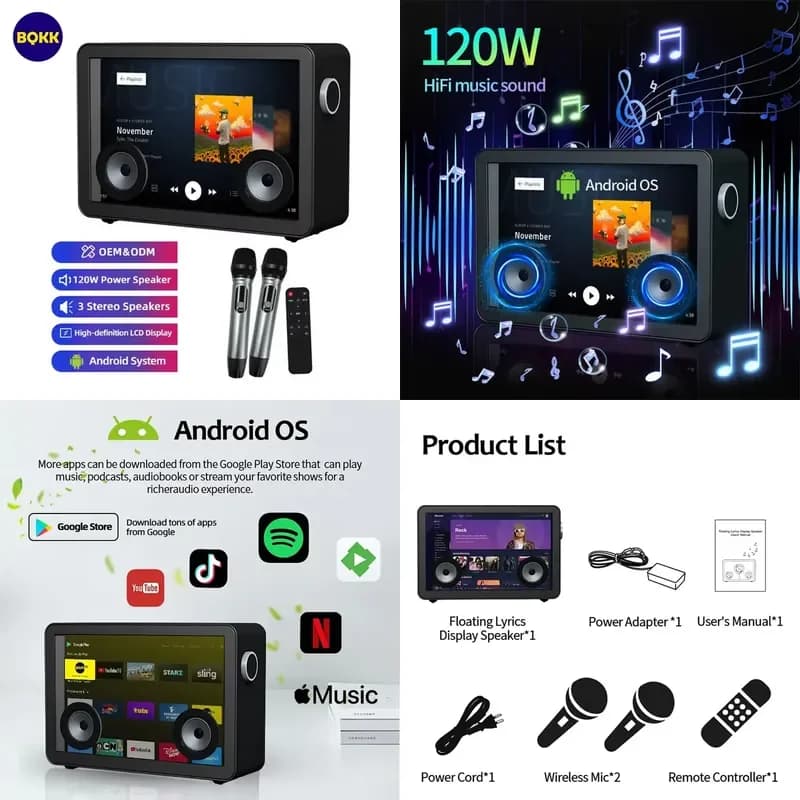 Portable Karaoke Machine 19.5'' Touch Screen Speaker Self-Charging Wireless Mics Built-in Lyrics DisplayMultiple Inputs