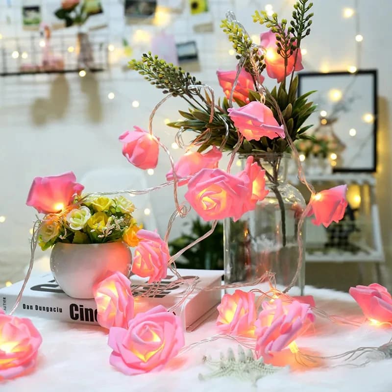Battery Operated Rose Flower String Lights Foam Rose Fairy Garland Light for Home Bedroom Wedding Valentine's Day