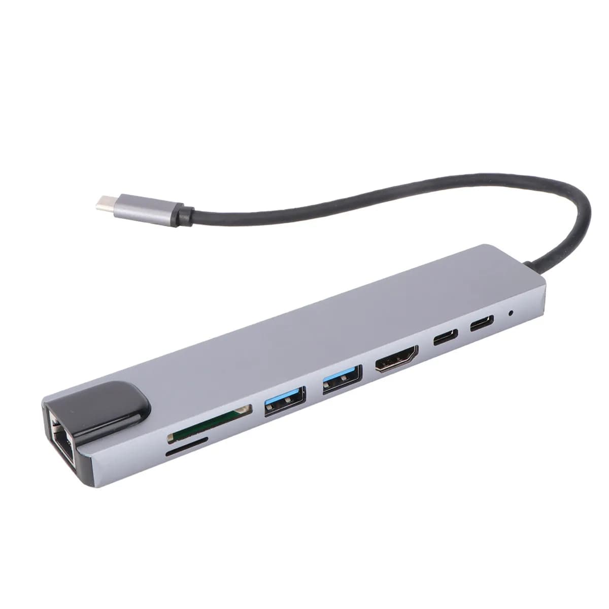 1Pcs 8-in-1 Type C Hub Adapter USB 3.0 with 4K Rj45 Ethernet USB-C Pd Charging Dock for Laptop