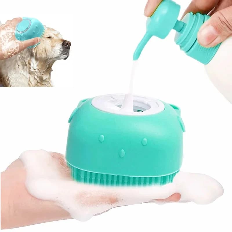 Spazzola da Bagno in Silicone per Animali Domestici, Massaggiatore per Cani e Gatti con Dispenser di Shampoo, Strumento Morbido per la Toelettatura e la Doccia