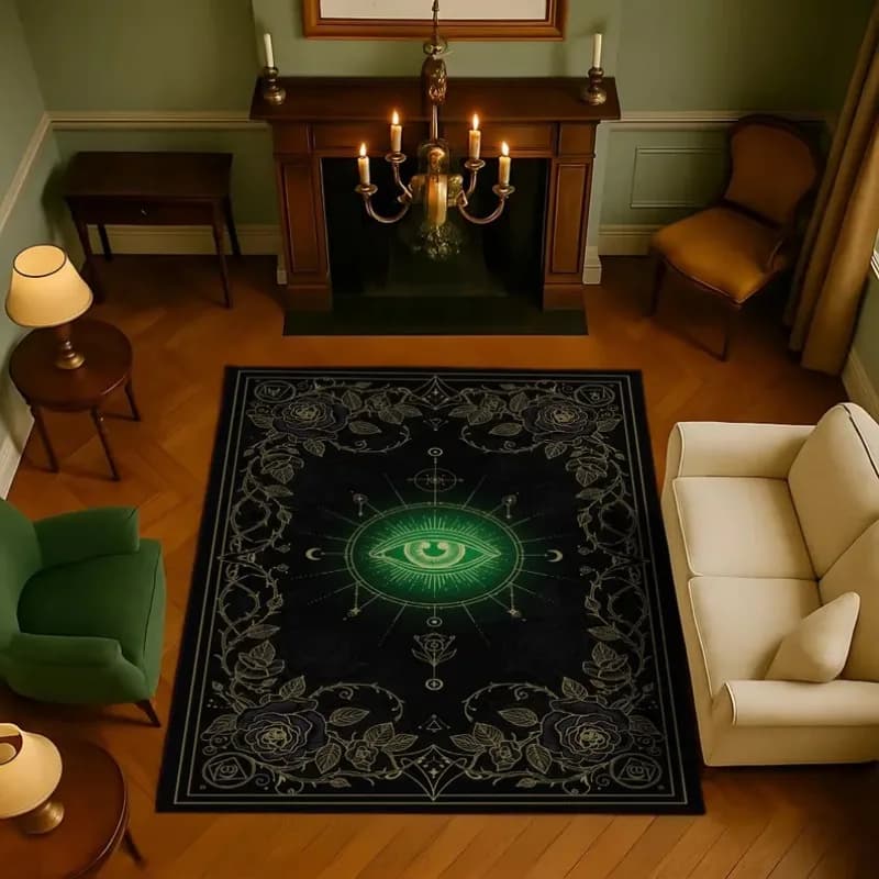 Dark Gothic Evil Eye Rug Luxury Sacred Geometry Carpet for Living Room Bedroom Emerald Aura Dark Academia DecorNon Slip FloorMat