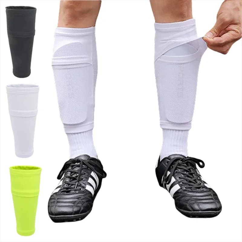 Men's Football Leg Sleeves Breathable Mesh Invisible Belt Pocket Long Tube Sports Bottomless Socks Leg Guards Plate Cover