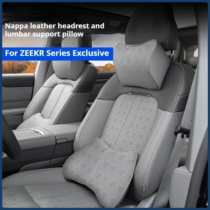 Nappa Leather Car Neck Pillow & Memory Foam Lumbar Support Cushion For Zeekr 7X 009 007 Car Interior Accessories