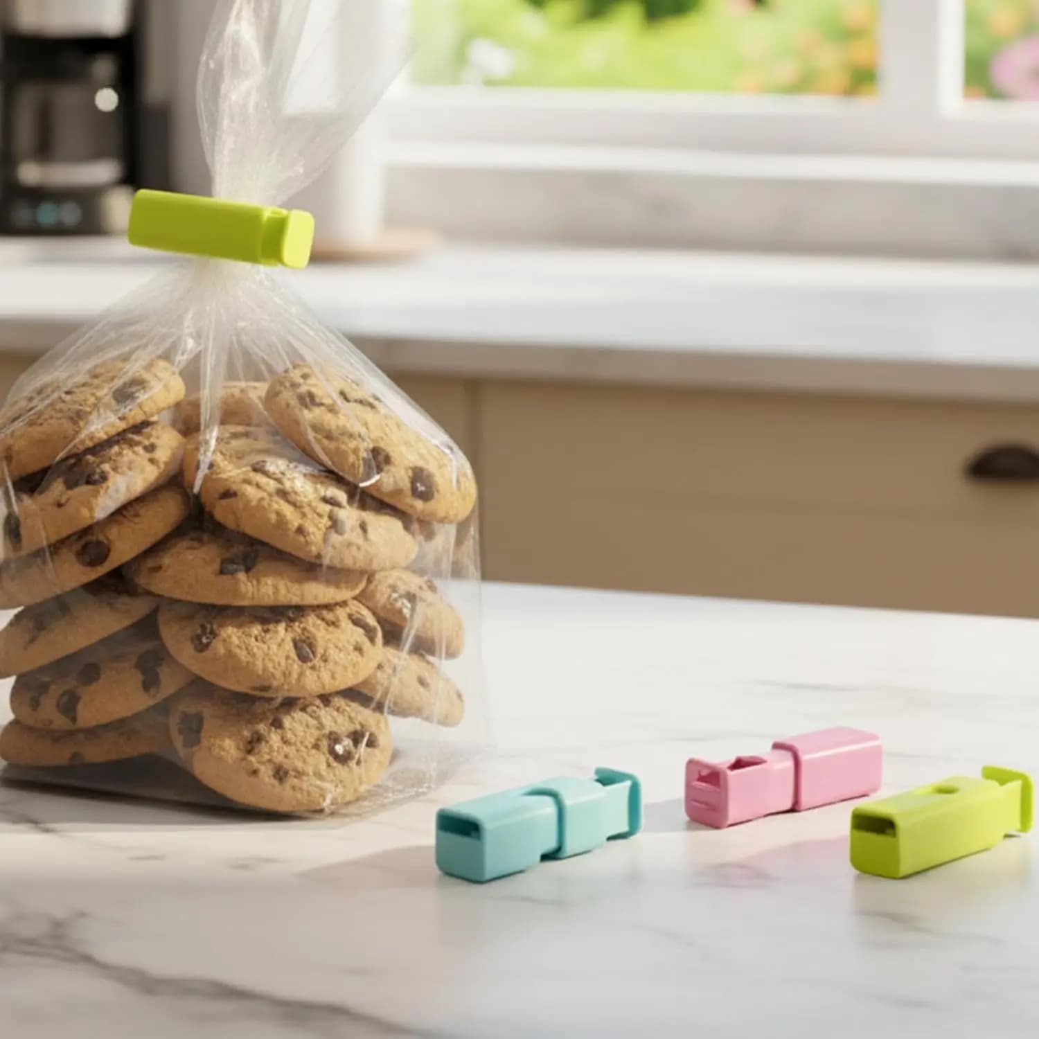 Pack of 10 clips to seal pressure foods - Multicolor plastic for food, compact 6,2x1,7 cm, moisture proof seal for food bags