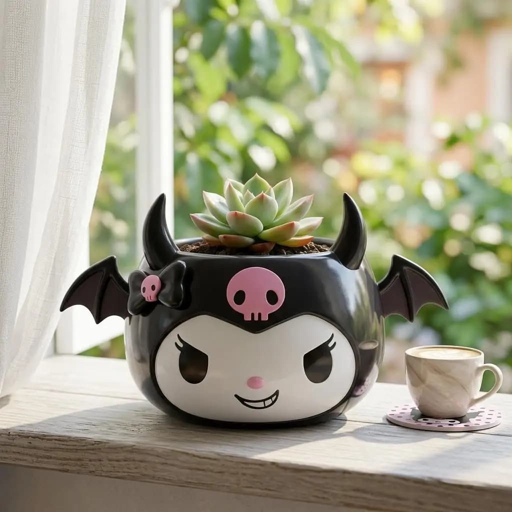 Vaso per Piante Grasse in Resina Anime Sanrio Kuromi, Decorazione da Scrivania a Forma di Diavolo, Ornamento Kawaii per Piante Verdi, Cartone Animato Carino 2026