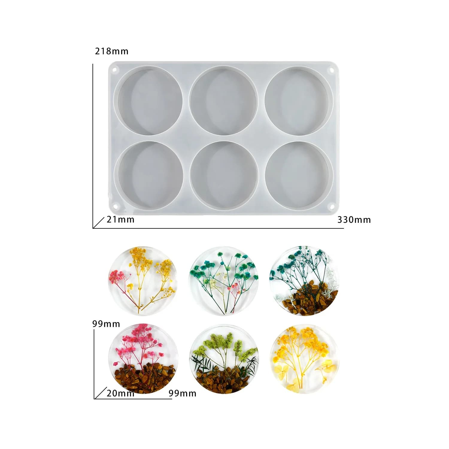 Stampo in silicone per resina epossidica fai da te, per sottobicchieri rotondi a sei pezzi e base espositiva rotonda