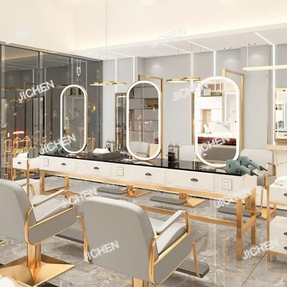 Barbiere HS Mirror, Table Lamp, Hairdresser Mirror, Make-up Mirror, Four Sided Marble Surface, Cutting Table, Permanent and Tincture