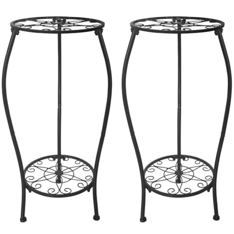 Supporto per Piante in Metallo a 2 Livelli, per Interni ed Esterni, Scaffale Alto per Vasi di Fiori, Antiruggine, Stabile, Angolare, 25,2 Pollici, Espositore Multiplo per Piante