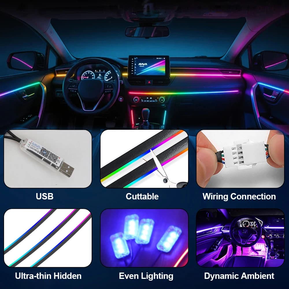 USB LED APP Control Car Interior Ambient Light for Tesla Model For 110/140CM Acrylic Light Strip RGB Symphony Atmosphere LED 5V