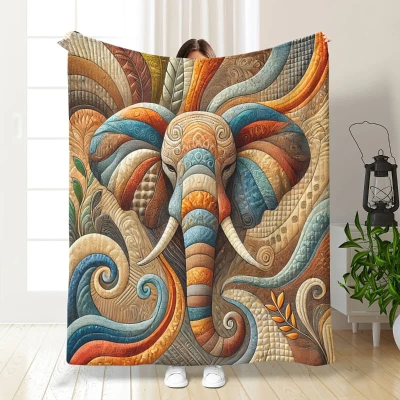 Colorful elephant pattern Flannel printed blanket suitable for all seasons suitable for living room office sofa and travel