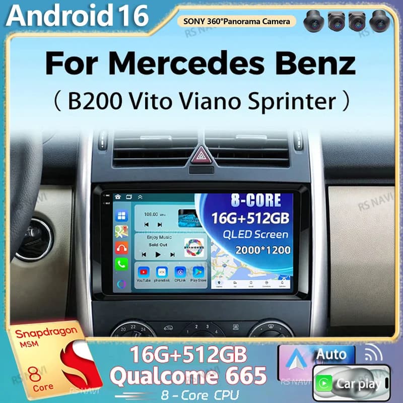 Android 15 Per Mercedes Benz B200 Classe AB W169 W245 2K QLED Android Auto Radio Lettore Video Multimediale GPS Stereo CarPlay