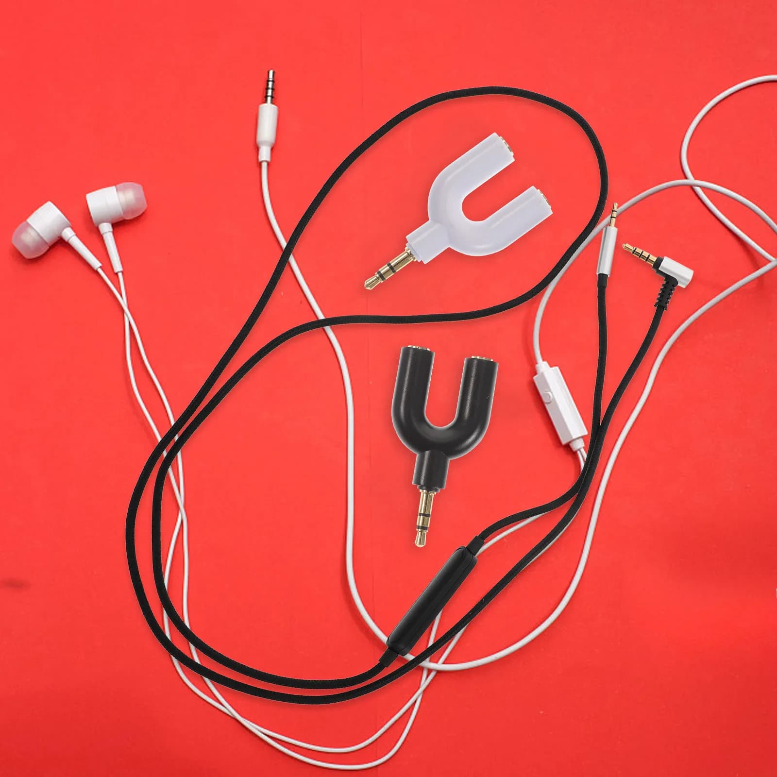 U-shaped 6 pin headset adapter, 3.5 mm audio splitter, 1 to 2 outputs, stereo jack adapter, Aux cable to share music