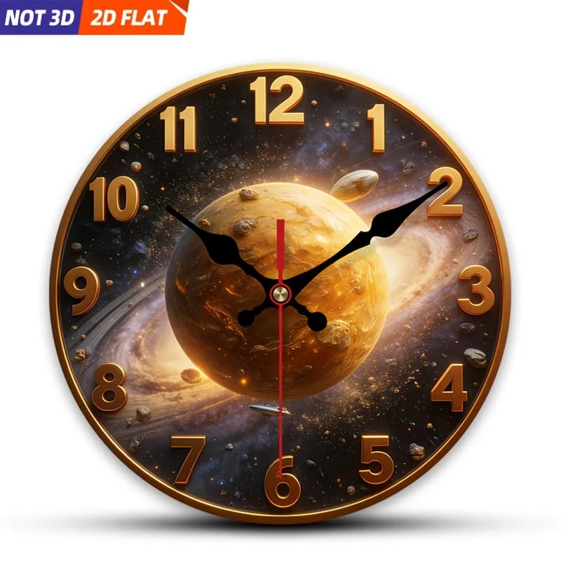 2D Piatto. 1 pezzo. Orologio da parete a tema spaziale, orologio decorativo silenzioso, orologio da parete creativo, ideale per camera da letto, soggiorno e ufficio