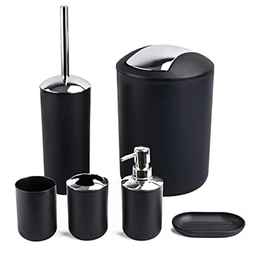 Set di Accessori per Bagno Papillon 6 Pezzi: Porta Spazzolino con Bicchiere, Dispenser Sapone e Portasapone, Scopino WC, Cestino, Set Bicchieri
