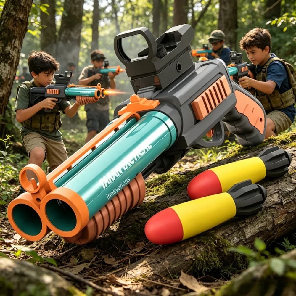 Double Barrel Rocket Soft Bullet Toy Gun Educational Outdoor Shooting Game Toy Shotgun Gifts for Teen Birthday