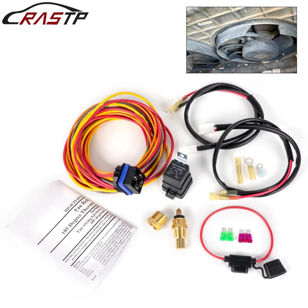 RASTP-Cavo ventola elettrica Termostato Interruttore temperatura 40A Kit relè 185F On 165F Off Kit cablaggio ventola elettrica universale WH004