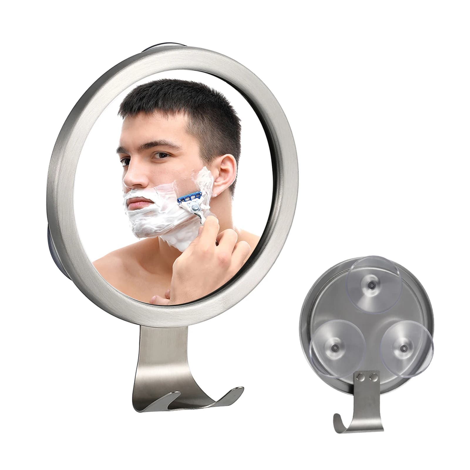 Specchio cosmetico specchio da bagno senza nebbia specchio da barba con ventosa montaggio a parete con gancio per rasoio specchio da barba per doccia
