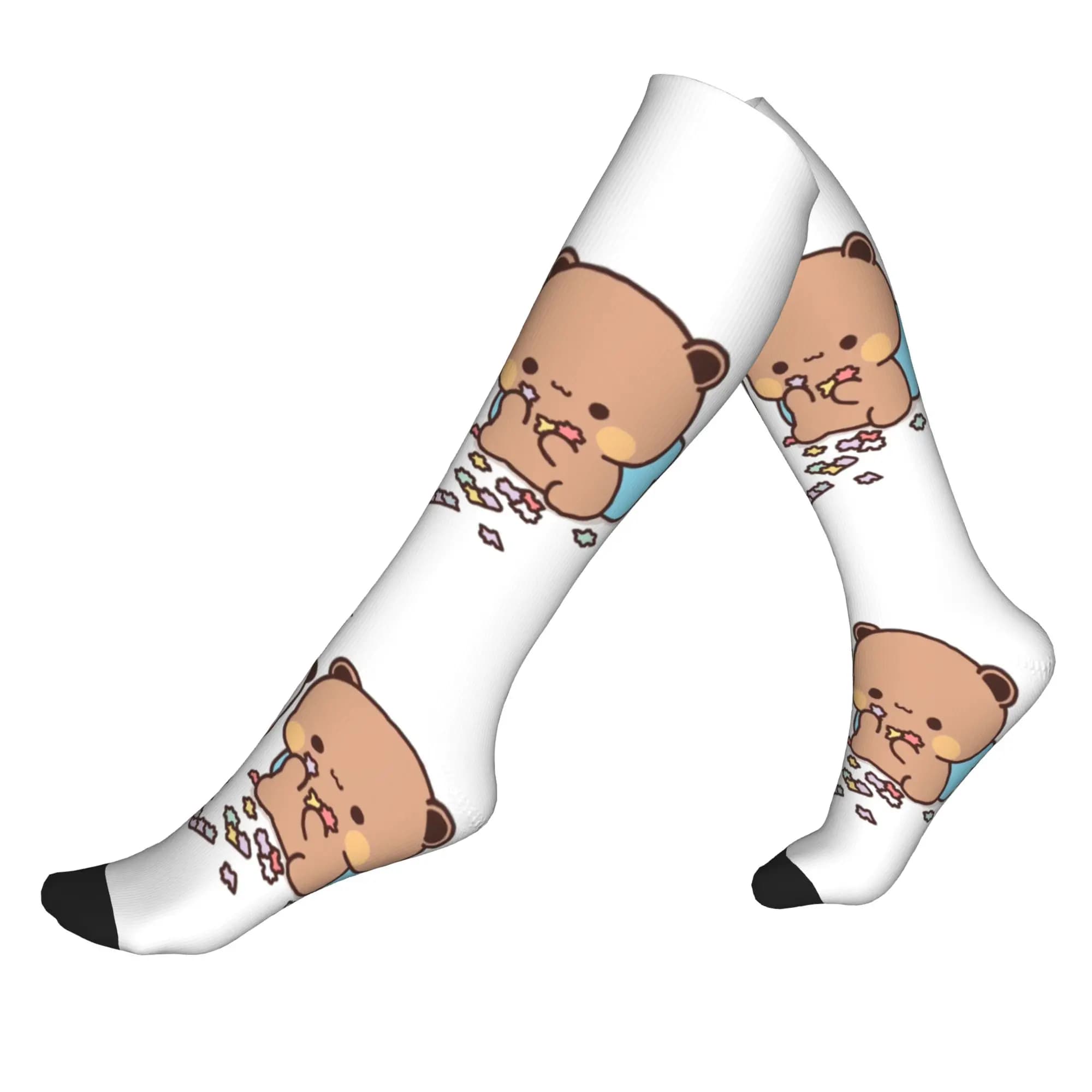 Calzini da uomo Kawaii Bubu Dudu Panda e Brownie Bear Couple Dress Socks, calzini sportivi a compressione unisex, traspiranti, caldi, stampati in 3D