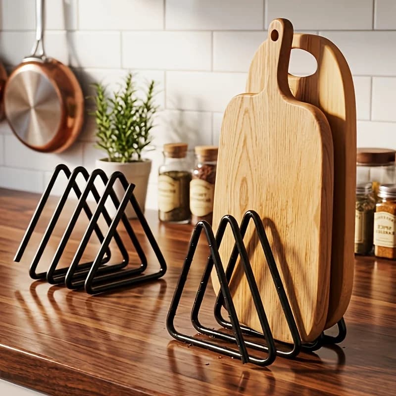 Cutting Board Holder 1pc Heavy Duty Metal Kitchen Countertop Stand, Triangular Space Saving Rack for Baking Pan & Chopping Board