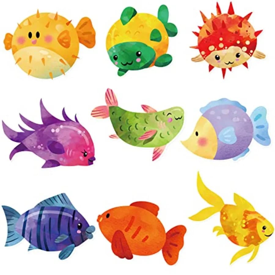 54Pcs Fish Cutouts Summer Tropical Fish Sea Animal Cut-Outs for Ocean Theme Party Supplies Home Classroom Bulletin Board Decora
