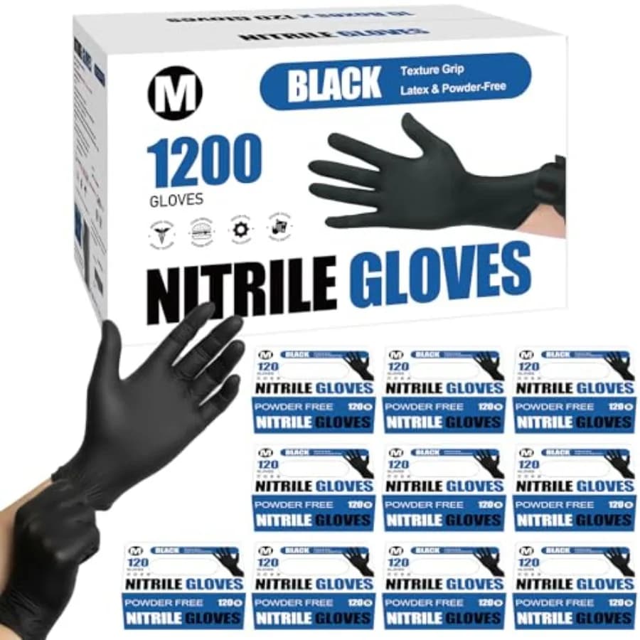 Guanti Monouso in Nitrile Nero 4 Mil Senza Lattice e Senza Polvere per Cucina, BBQ, Preparazione Alimenti, Pulizia, Automotive