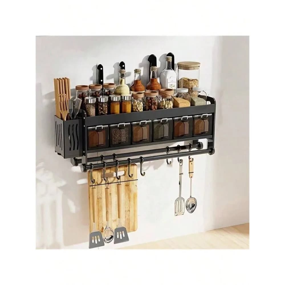 1 Set Of Wall-Mounted Spice Rack With Adjustable Shelves And Removable Containers - Kitchen Condiment Storage, Suitable For Countertop And Wall Installation, Including Spice Jars