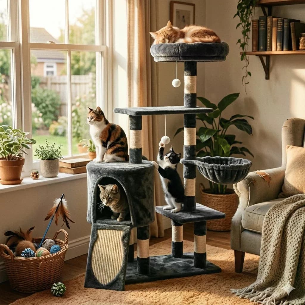 5-Tier Cat Tree With Hammock & Condo Tall Plush Activity Centre With Sisal Scratching Posts Stable Base For Indoor Cats