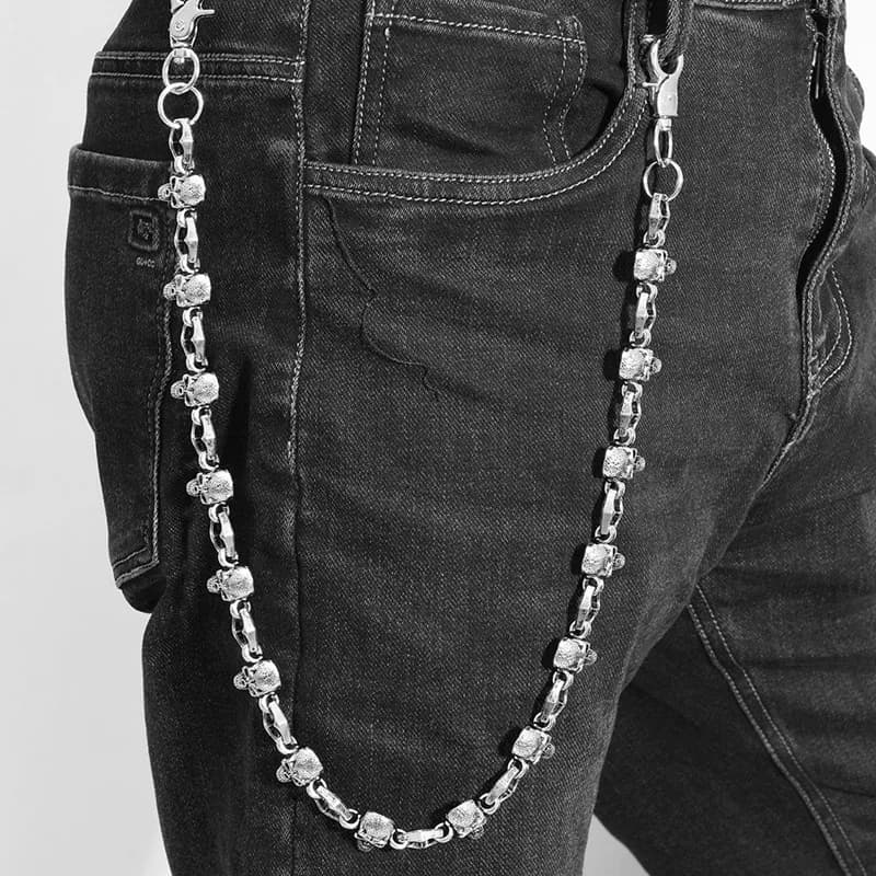 Portachiavi da motociclista da uomo Jean Biker Portafoglio Cinture Catena Teschio Fascino Gotico Rock Teschio Pantaloni Pantaloni Vita Chiave da uomo BL48