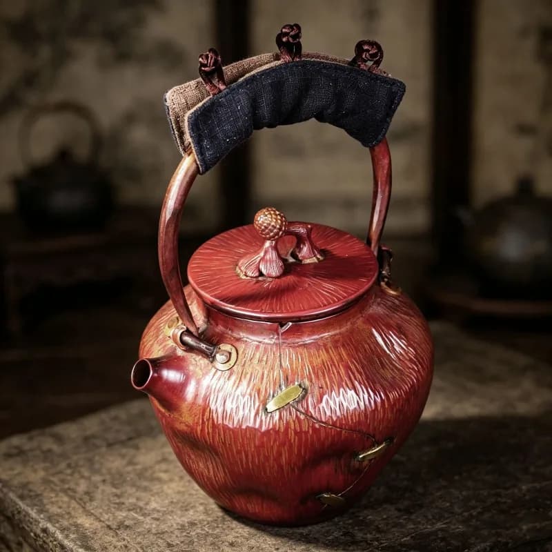Chinese Vintage Thick Pure Copper Teapot Large Capacity Handmade Copper Kettle Compatible with Electric Ceramic Stove