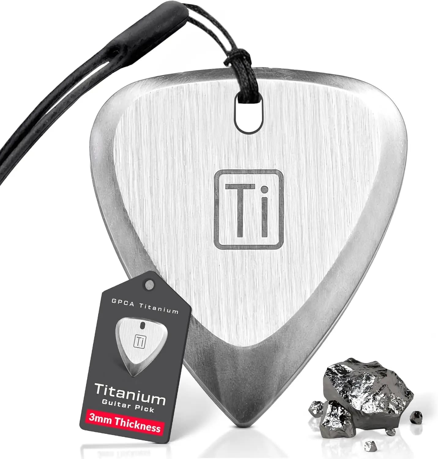 Plettro per Chitarra in Titanio Spessore 3mm, Plettro in Metallo per Chitarra, Basso, Ukulele con Cinturino da Polso, Accessori Essenziali per Chitarra, Regalo per