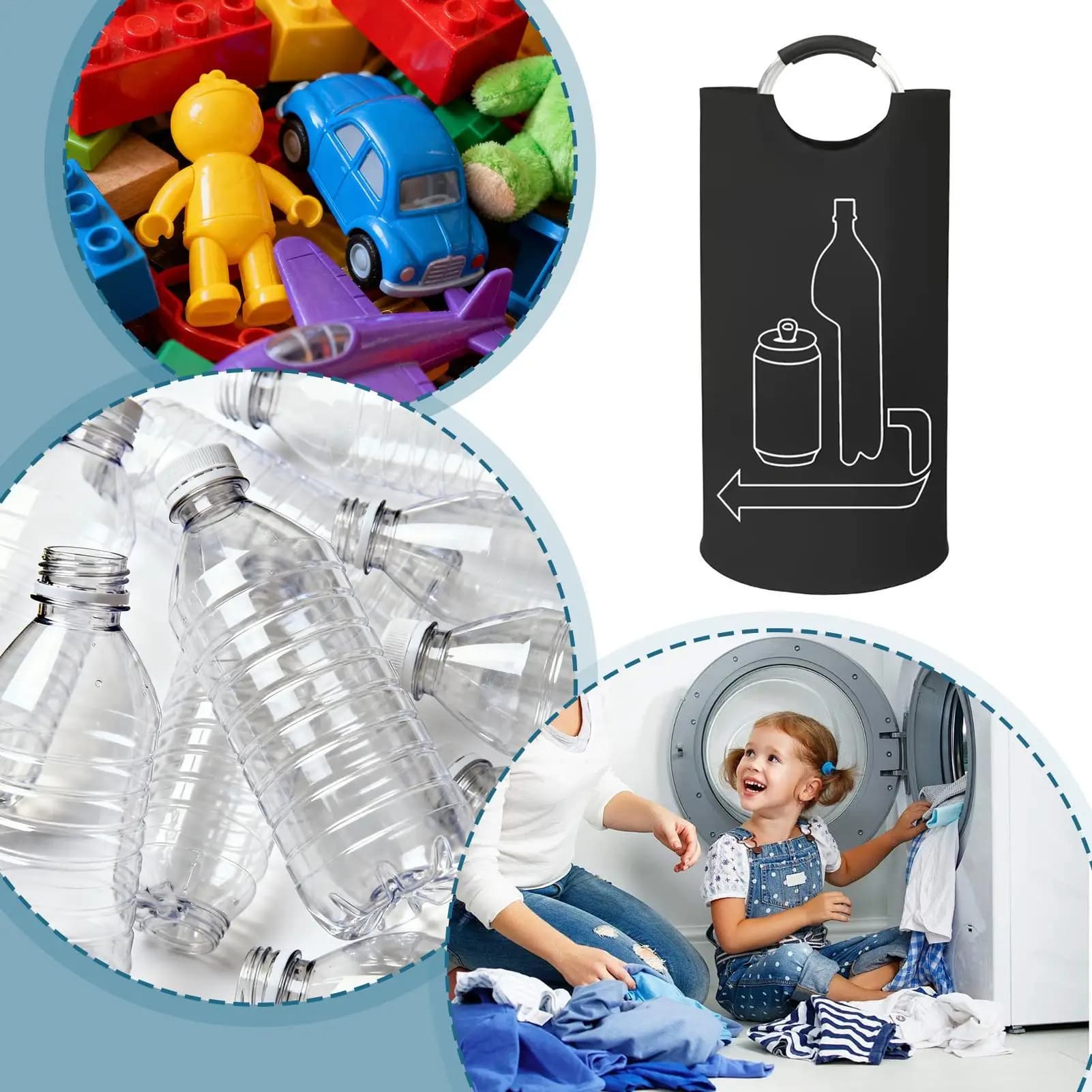 Contenitore per la Raccolta di Bottiglie, Borse in Tessuto Oxford da 115L, Bidone per Riciclaggio Vetro e Lattine per Cucina, Casa, Garage, Dispensa, Ufficio