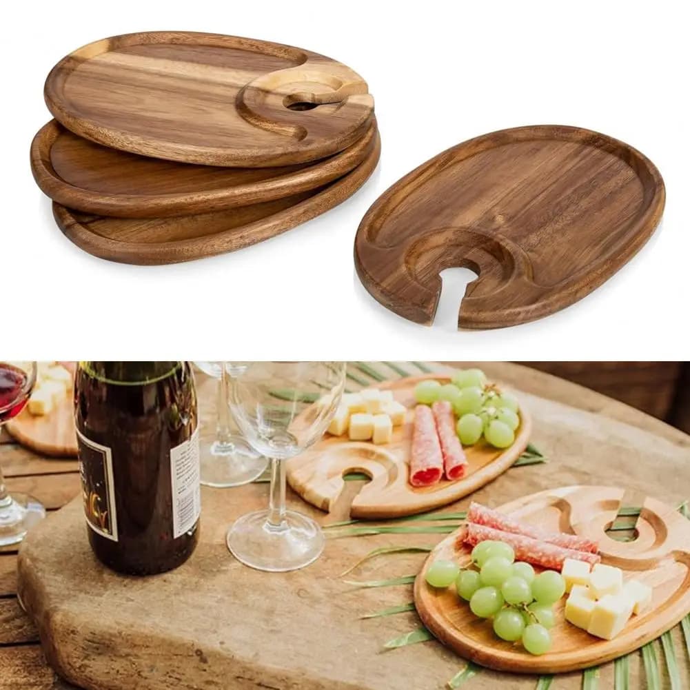Portabicchieri in Legno, Vassoio Portabicchieri Rustico, Elegante Vassoio Ovale per Salumi e Formaggi per Feste