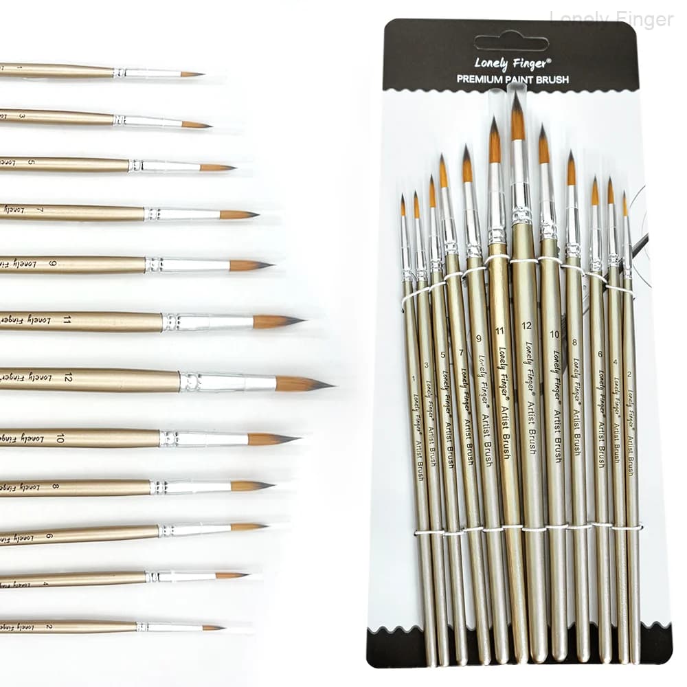 12pcs Round Watercolor Brushes for Acrylic Painting Round Pointed Paint Brushes Round Tipped Face Paint Brush Professional Oil
