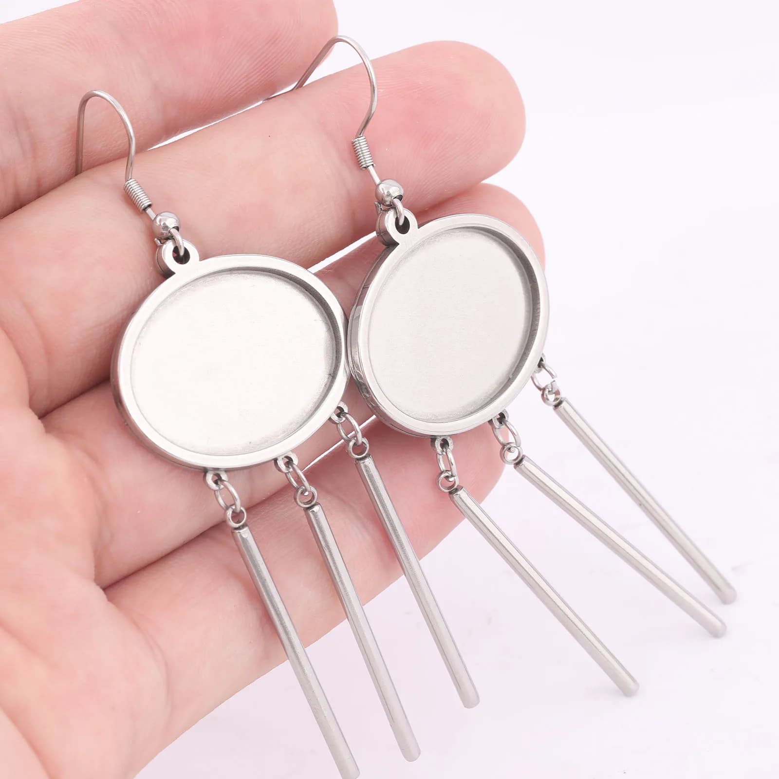 6pcs Stainless Steel Fit 18x25mm Oval Cabochon Earring Base Setting Blanks With Trailer Charms Diy Hooks Findings
