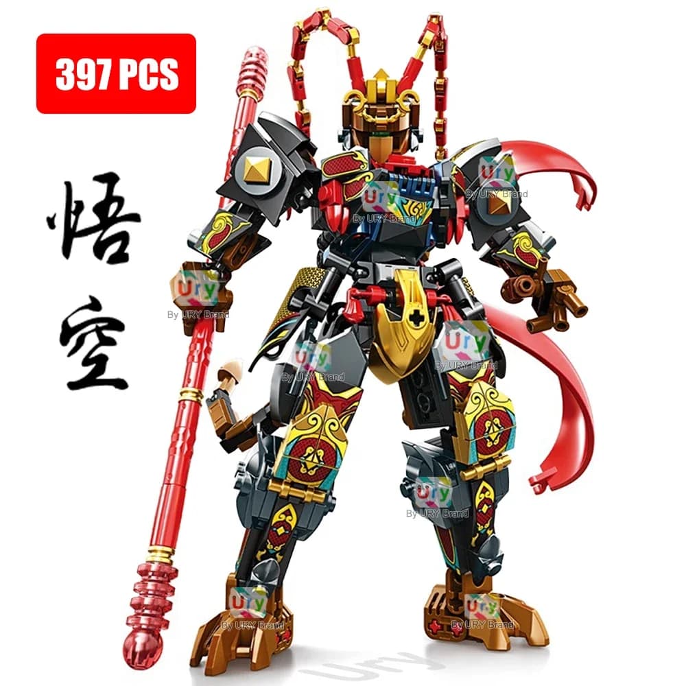 Serie di giochi Nero Cinese Mitologico Wukong Storie Guerriero Robot Mech Set Fighter Building Blocks Giocattoli per Ragazzi Regalo di Natale