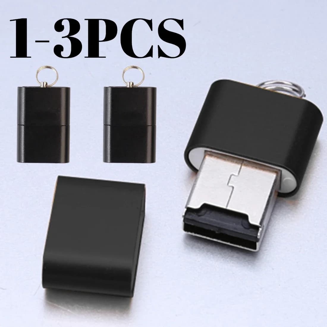 3-1 Pezzi Lettore di schede di memoria Micro SD USB 2.0 T Flash TF ultra sottile in lega di alluminio da 480 Mbps (senza scheda TF)