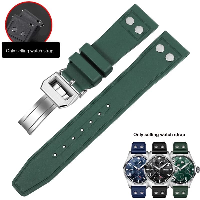 20mm 21mm 22mm Natura Morbida Fluororubber FKM Cinturino In Gomma Per IWC Strap Big Pilot Portofino TOP GUN Cinturino Con Rivetto