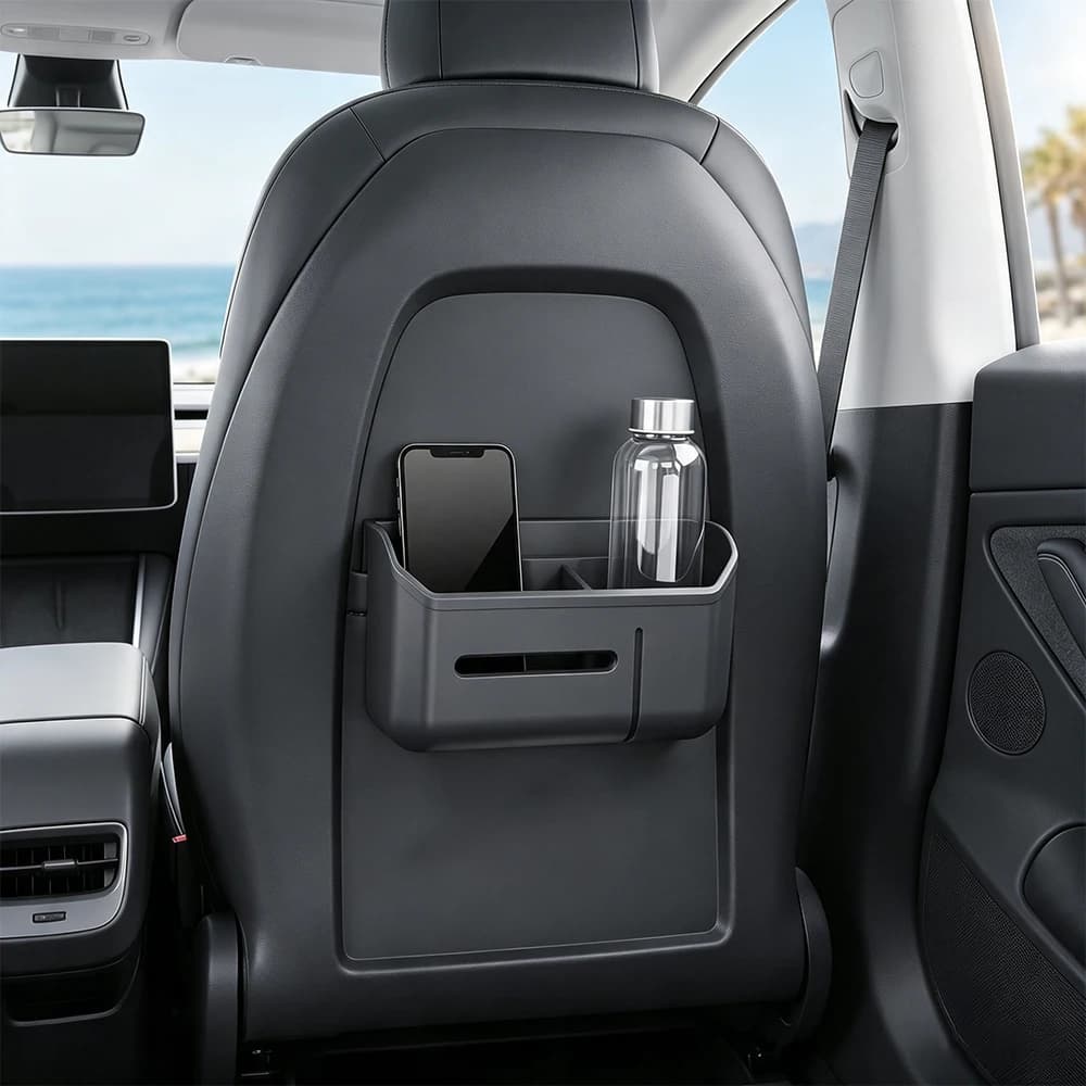 1Pc TPE Rear Seat Backrest Storage Box Tissue Holder Organizer For Tesla Model 3 2017‑2023 & Model Y 2021‑2024 Car Accessories