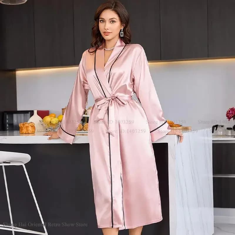 Nuovi indumenti da notte femminile lungo vestaglia casa vestaglia primavera estate accappatoio kimono sexy camicia da notte in raso di seta allentata pigiama
