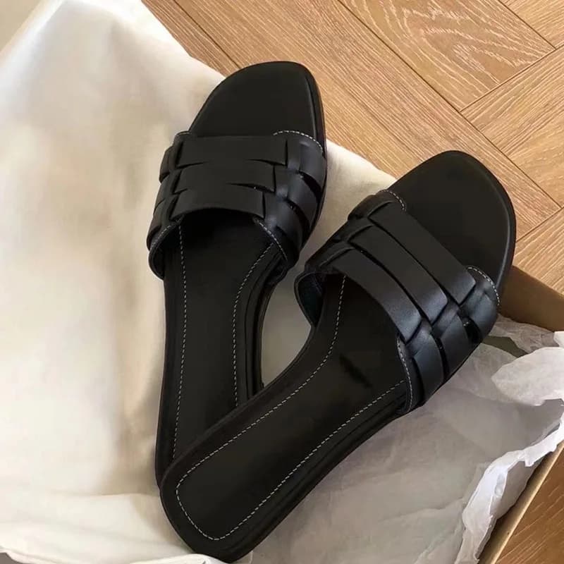 Brand Designer Roman Style Slippers Women Summer Outside Shoes Outer Wear Flat Beach Woven Soft Slides Women's Sandals