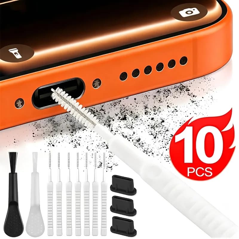 1/10PCS Charging Port Dust Plug with Cleaning Brush for iPhone 17 16 15 Pro Max Plus Samsung S26 iOS Type C USB Cleaner Set