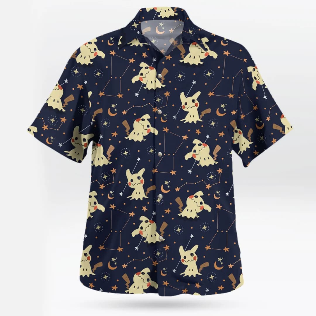 Camicia hawaiana Mimikyu Night Sky – T-shirt sportiva estiva da uomo in stile Aloha stellato ispirata a Pokemon, abbigliamento per bambini, maglietta Y2k da donna
