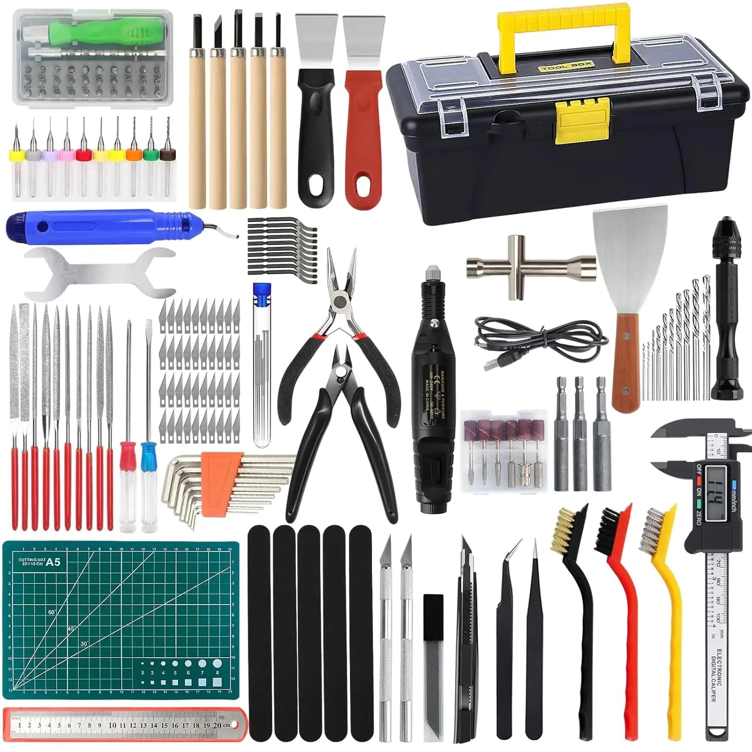 Kit di strumenti e accessori per stampante 3D da 201 pezzi con cassetta degli attrezzi, include pulitore ugelli, lucidatore, strumenti per sbavatura