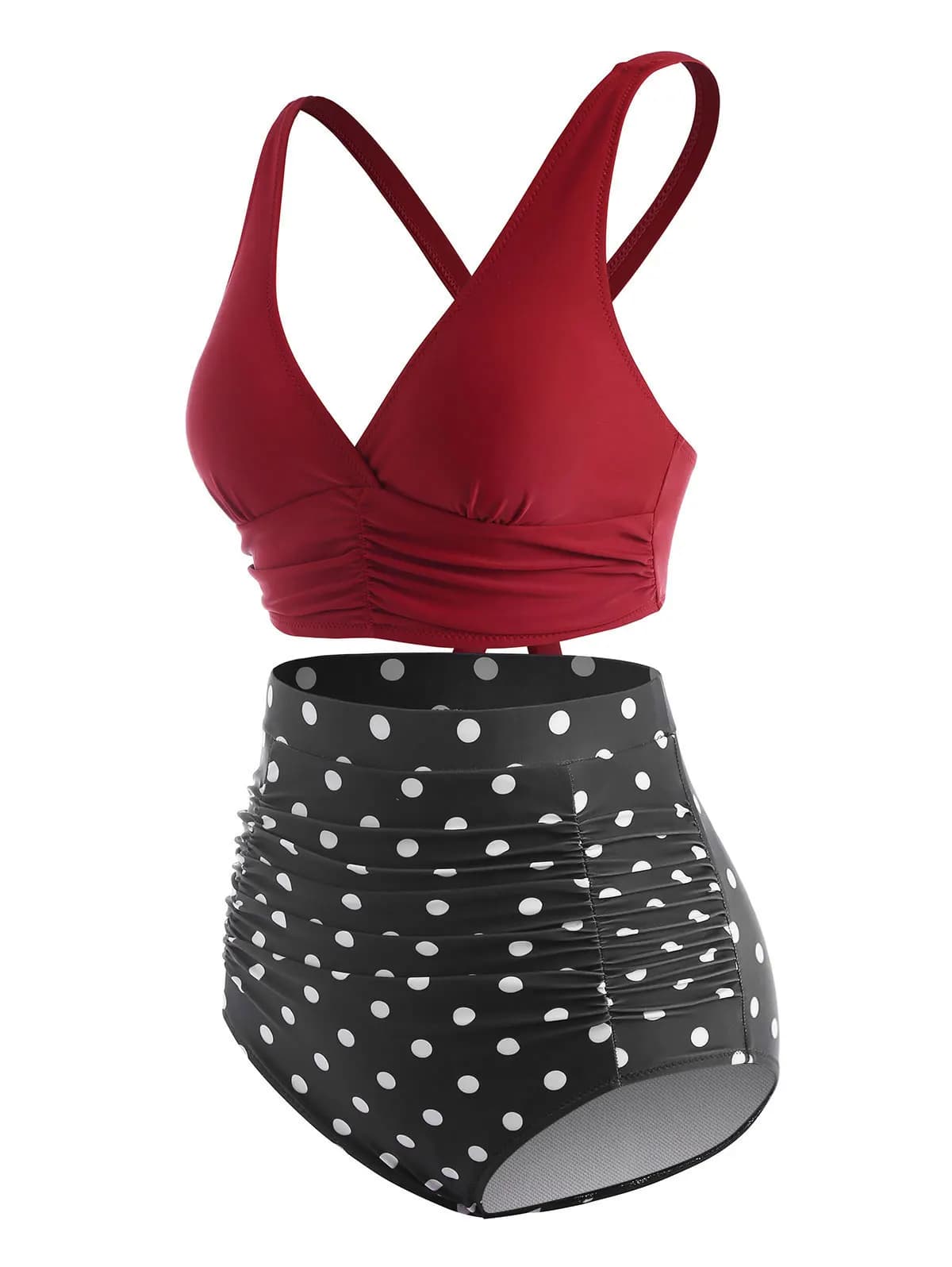 Dressfo Costume da bagno Tankini da donna con controllo della pancia Costume da bagno vintage a pois increspato incrociato Costume da bagno estivo da spiaggia