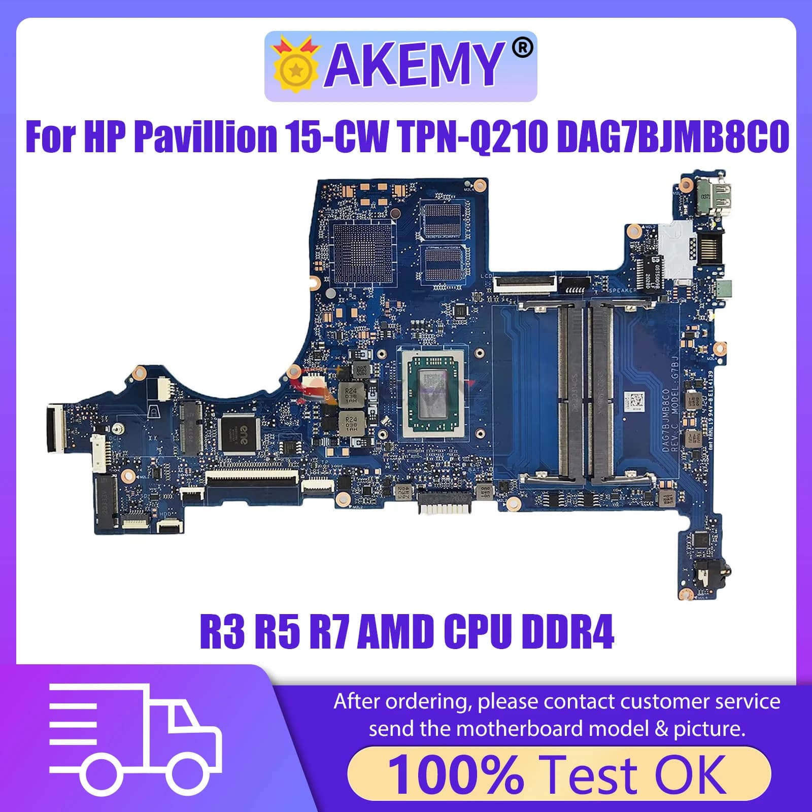Dag7bjmb8c0 per HP Pavillion 15-CW TPN-Q210 Scheda Madre Del Computer Portatile Mainboard R3 R5 R7 15 CW AMD CPU DDR4 G7BJ Scheda Madre